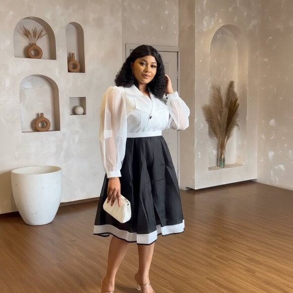 Elegant Black & White Midi Dress SIZES L - 2XL - Picture 3 of 3